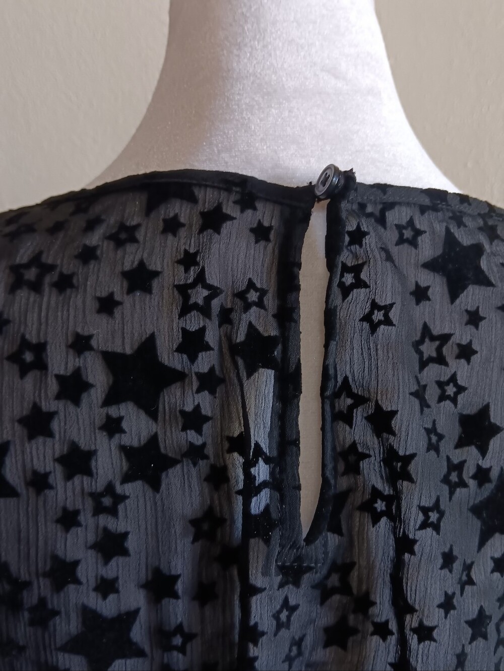 Velvet Burnout Witchy Black Star Dress Loft Medium Lined Midi Long Sleeve Goth - Picture 5 of 9